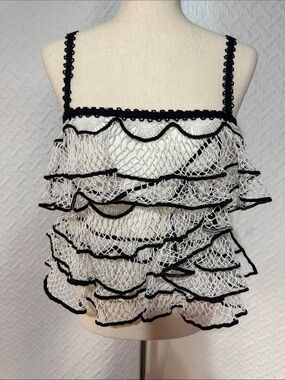 Anthropologie Black and White Layered Ruffle Net Camisole